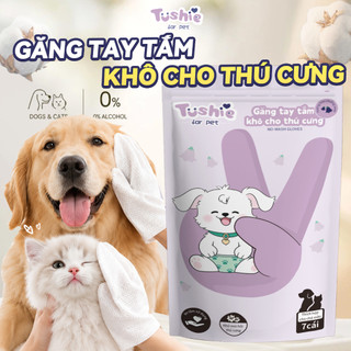 Tushie Găng tay tắm khô thú cưng,Găng tay làm sạch lông, Dưỡng da kháng khuẩn, Không chứa cồn, An toàn l.i.ếm,7 cái/gói