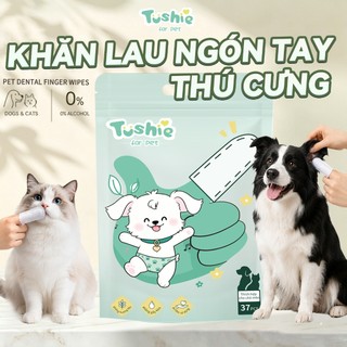 Tushie Treats Khăn lau ngón tay thú cưng Găng ngón vệ sinh răng miệng, mắt tai cho thú cưng, gói 37 cái