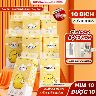 [MUA 10 TẶNG 10] Thùng 10 Bịch Khăn Giấy Pio TopGia Đa Năng 200 Lần Rút Tặng Bộ Chăm Sóc Cá Nhân