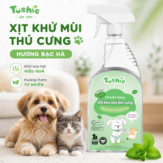 Tushie Treats Xịt khử mùi thú cưng hương bạc hà, Xịt khử mùi nước tiểu chó mèo, khử mùi hôi khai, làm thơm, chai 350ml
