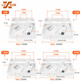 Đèn LED Ốp Trần Nổi LUXSUN Viền Trắng 6W 12W 18W 24W Vuông Tròn Siêu Mỏng Phòng Khách Phòng Ngủ Phòng Bếp Tiết Kiệm Điện