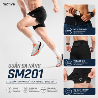 Quần Short Chạy Bộ Nam Motive SM201,Tích Hơp Belt Đựng Đồ,Siêu Nhẹ, Co Giãn, Thoáng Khí