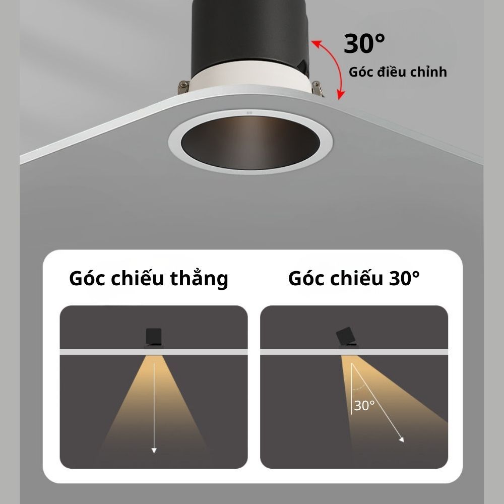 Đèn Led Âm Trần Chống Chói Spotlight 12W Xoay Góc 30 Độ Chip COB Ánh Sáng 3 màu - BH 2 năm