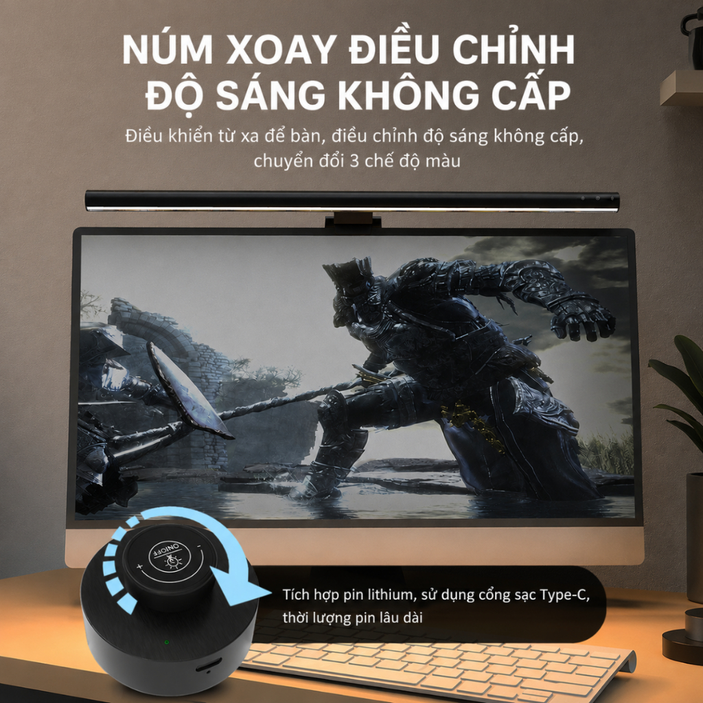 Thanh Đèn led treo màn hình máy tính pc có remote hợp kim nhôm dạng tròn TB-300SA cảm ứng