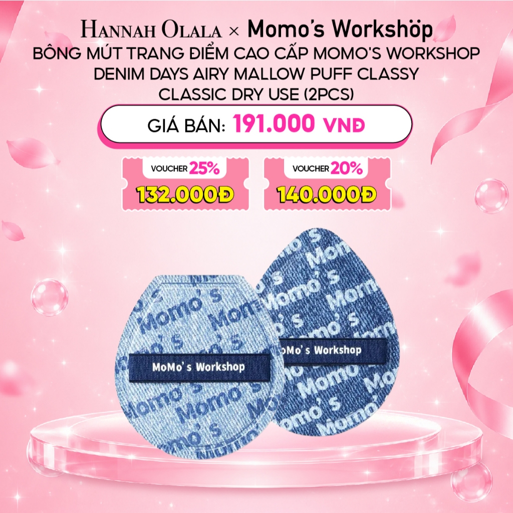 [Livestream Hannah] Combo Bông Mút Trang Điểm Cao Cấp Momo's Workshop Denim Days Airy Mallow Puff Dry Use