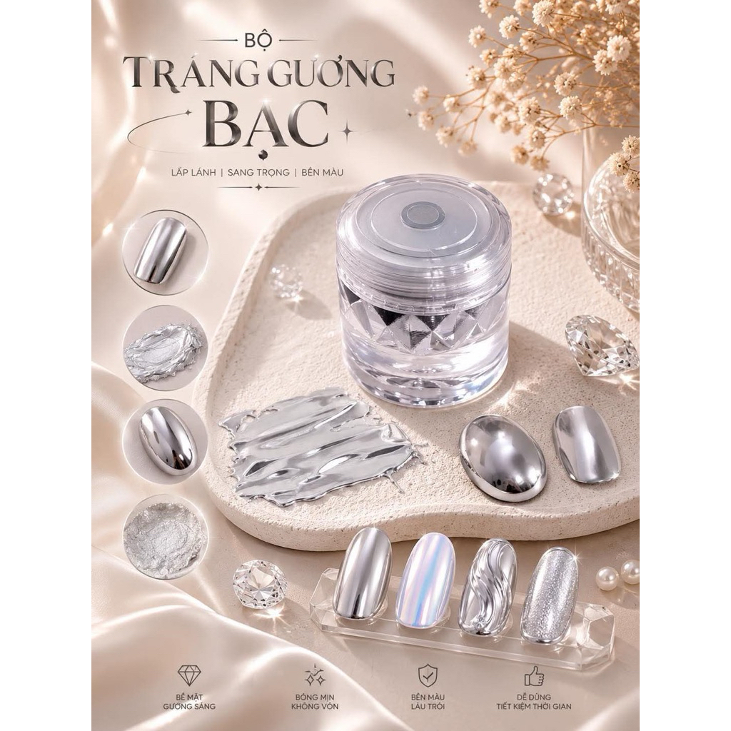 Bột tráng gương bạc (Chrome silver nail powder) -Linh Bùi)