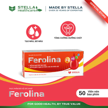 [Chính hãng] Viên uống bổ sung sắt và acid folic FEROLINA STELLA, giảm tình trạng thiếu máu, rụng tóc, mệt mỏi (50 viên)