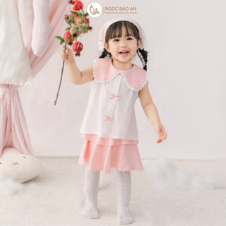 NBAN (6M-3Y) Bộ áo váy bé gái màu hồng, set đồ cotton thoáng mát mặc đi chơi, chụp hình-PINKGIRL