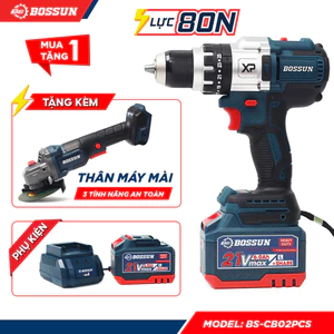 Máy Khoan Pin & Máy Mài Góc Bossun BS-CB02PCS 21V Brushless 13mm Pin 6.0Ah Bộ Dụng Cụ Đa Năng