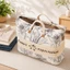 Túi đựng chăn màn, quần áo vải oxford hoạ tiết hoa lá cây màu be 35/85/120l