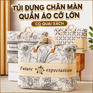 Túi đựng chăn màn, quần áo vải oxford hoạ tiết hoa lá cây màu be 35/85/120l