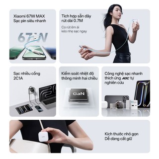 Củ Sạc GaN CUKTECH CP6 Kèm Cáp C Rút Gọn | Công Suất 67W | Cổng Sạc 2C1A | Bảo hành 18 Tháng AD653W