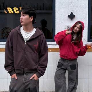 Áo Khoác Zip Dấu Thập Wash Nỉ Chân Cua Form Boxy Unisex Rộng Nam Nữ | SSSTORE.Aesthetic