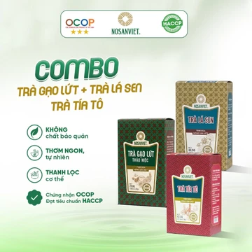 COMBO Trà Gạo Lứt Thảo Mộc (250g) + Trà Lá Sen (62.5g) + Trà Tía Tô (62.5g) [NOSANVIET] – thanh lọc cơ thể