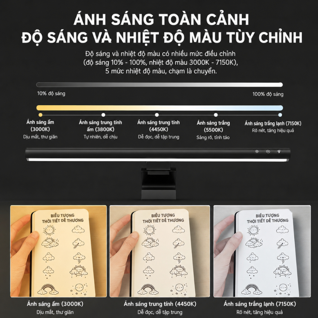 Thanh Đèn led treo màn hình máy tính pc có remote hợp kim nhôm dạng tròn TB-300SA cảm ứng