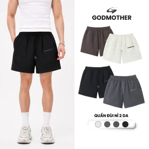 Quần Short Nỉ 2 Da GODMOTHER Quần Đùi Cạp Chun Ống Rộng Nam Nữ Unisex Phong Cách Trẻ Trung Năng Động