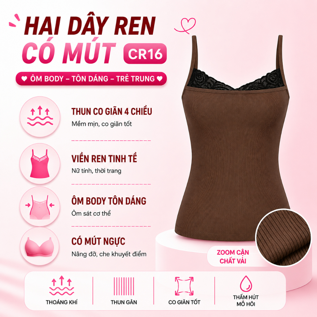 Áo Croptop HAI DÂY REN LỚN CÓ MÚT Ôm Body Nữ CR16, Áo Thun Crt 2d Kiểu Sexy Chất Gân Đẹp BAINE | BigBuy360 - bigbuy360.vn
