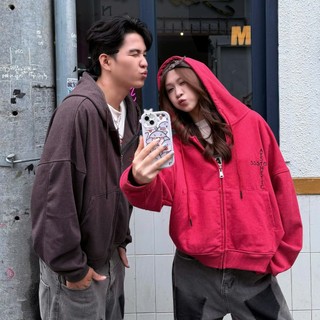 Áo Khoác Zip Dấu Thập Wash Nỉ Chân Cua Form Boxy Unisex Rộng Nam Nữ | SSSTORE.Aesthetic