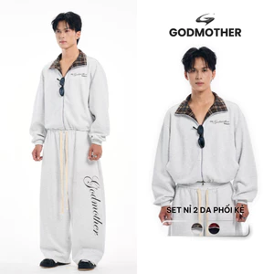 Set Nỉ 2 Da Phối kẻ Unisex Form Rộng GODMOTHER 2025