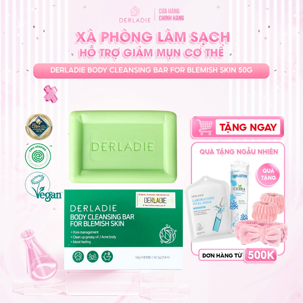 Xà Phòng Làm Sạch Hỗ Trợ Giảm Mụn Cơ Thể DERLADIE Body Cleansing Bar For Blemish Skin 50g