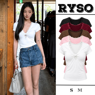Áo Thun Ngắn Tay Phối Ren Xoắn Ngực Sexy Gợi Cảm Form Ôm Body Chất Thun Borip Co Giãn TN15 RYSO
