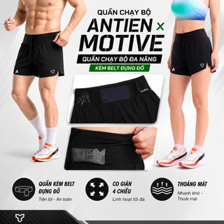 Quần Short Chạy Bộ Nam/Nữ Motive X Antien ,Tích Hơp Belt Đựng Đồ,Siêu Nhẹ, Co Giãn, Thoáng Khí