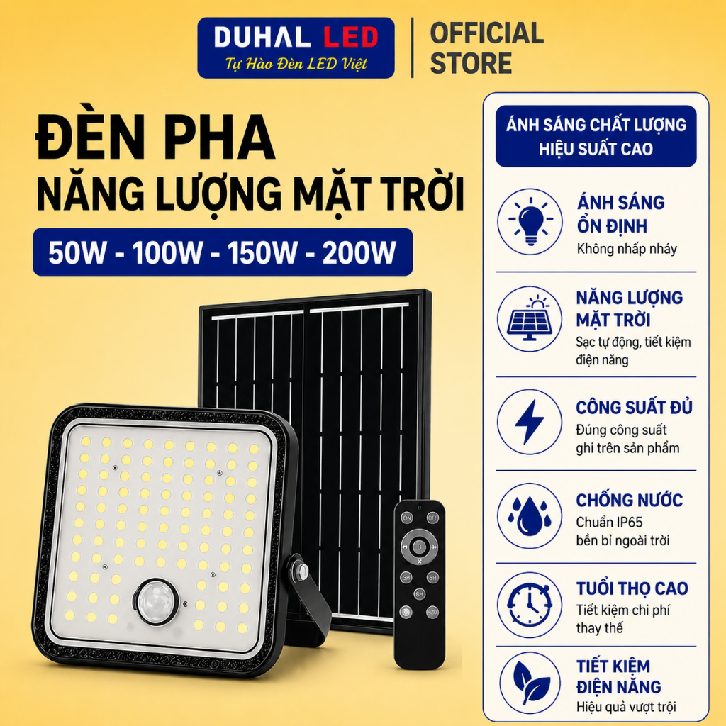 Đèn Năng Lượng Mặt Trời Duhal AJN1 Lắp Đặt Ngoài Trời, Sân Nhà, Trong nhà 50W 100W 150W 200W