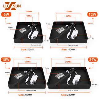 Đèn LED Ốp Trần Nổi Viền Đen LUXSUN 6W - 24W Vuông/Tròn Siêu Mỏng Chiếu Sáng Phòng Khách Phòng Ngủ Bảo Hành 12 Tháng