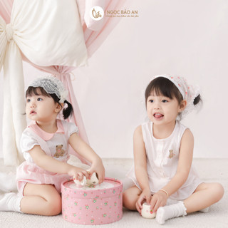 NBAN (6M-3Y) Bộ đồ sát nách bé gái màu hồng, set áo quần cotton mềm mát cho bé mặc hè-PINKGIRL