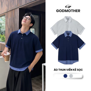 Áo Polo Kẻ Sọc GODMOTHER Áo Thun Cộc Tay Unisex Phối Layer Sơ Mi Thoáng Mát Năng Động
