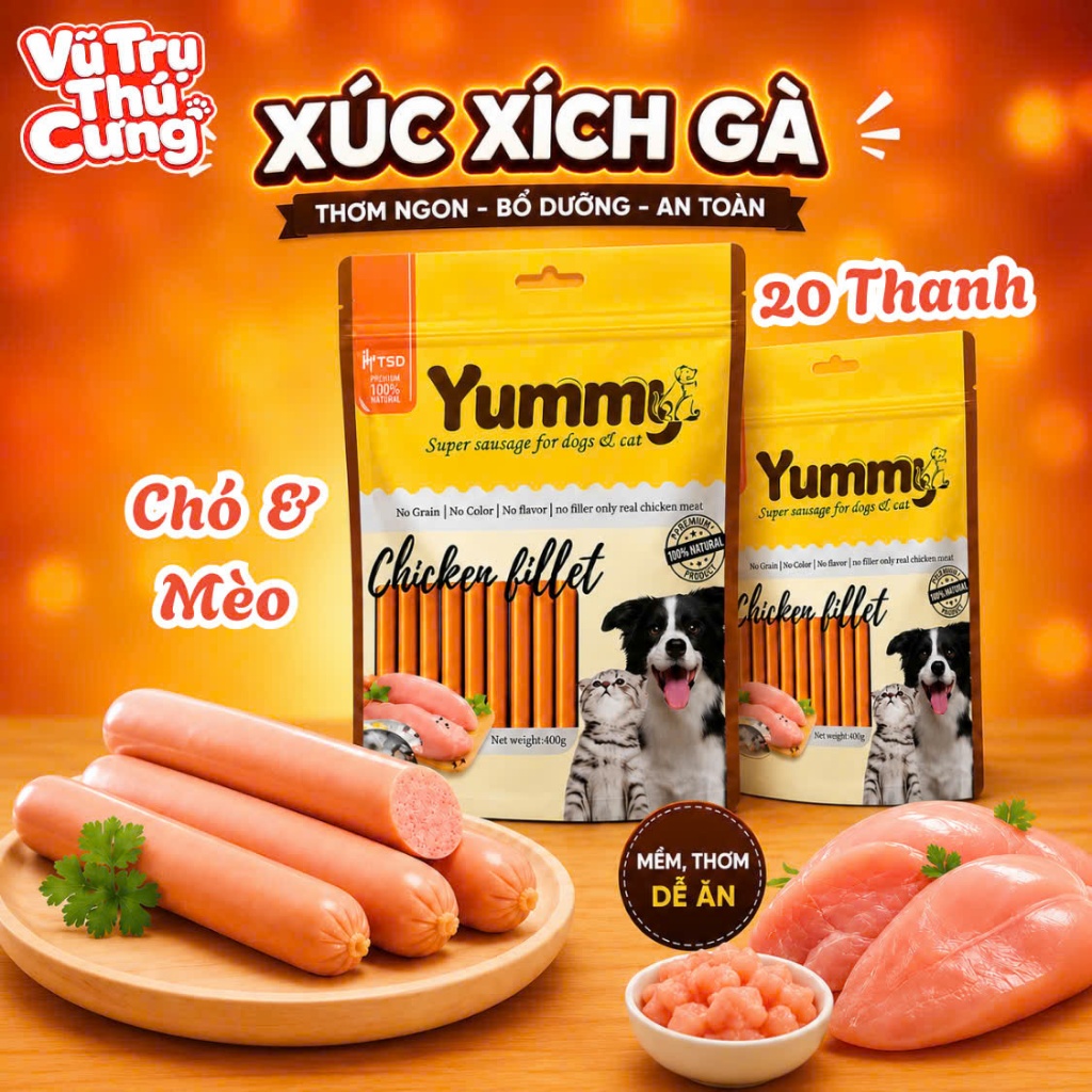 (Bịch 20 cây) Xúc xích cao cấp cho Chó Mèo YUMMY