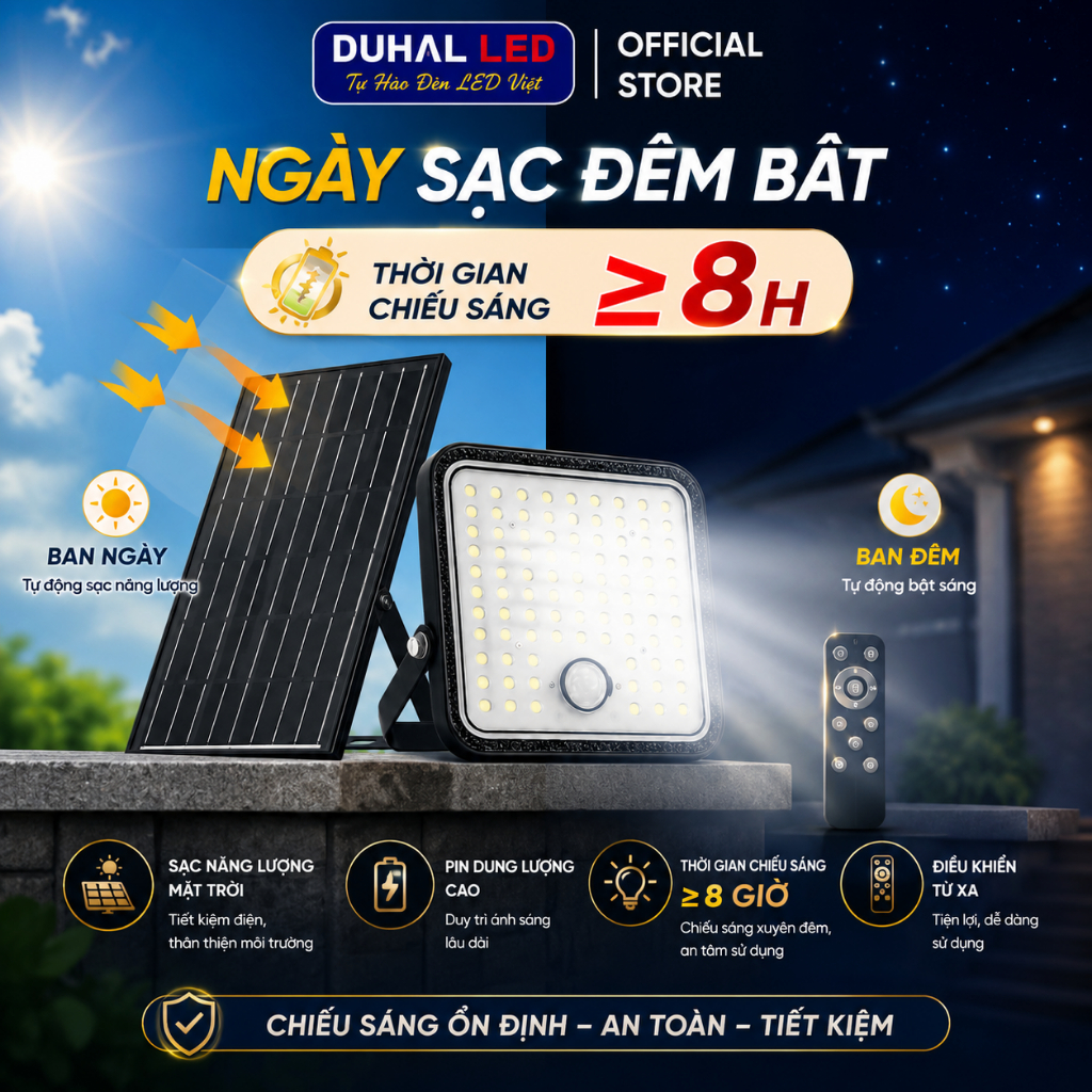 Đèn Năng Lượng Mặt Trời Duhal AJN1 Lắp Đặt Ngoài Trời, Sân Nhà, Trong nhà 50W 100W 150W 200W
