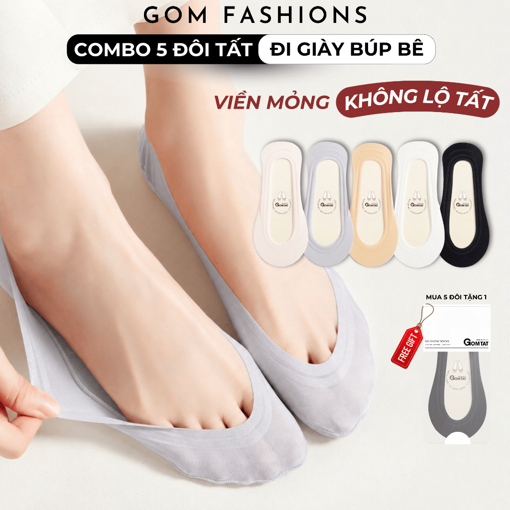 [MUA 5 TẶNG 1] Combo 5 đôi tất đi giày búp bê GOMTAT, tất lười nữ mùa hè thoáng khí, không lộ tất - KOL-TNBB
