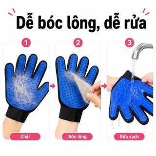 Găng Tay Chải Lông Mèo - Loại Bỏ Lông Rụng, Massage Thư Giãn Cho Chó Mèo, Dễ Vệ Sinh & Không Gây Đau Da
