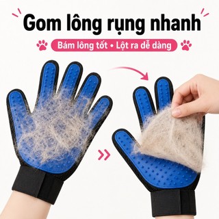 Găng Tay Chải Lông Mèo - Loại Bỏ Lông Rụng, Massage Thư Giãn Cho Chó Mèo, Dễ Vệ Sinh & Không Gây Đau Da