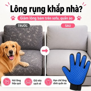 Găng Tay Chải Lông Mèo - Loại Bỏ Lông Rụng, Massage Thư Giãn Cho Chó Mèo, Dễ Vệ Sinh & Không Gây Đau Da