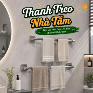 Thanh treo khăn mặt nhà tắm và giá để dép gắn tường không cần khoan cho phòng tắm , có lỗ thoát nước HomieTech