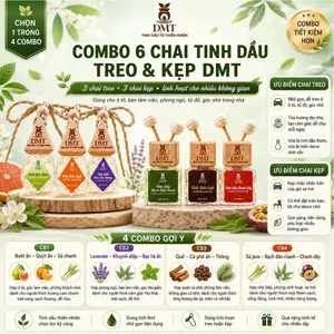 Combo 6 chai tinh dầu treo kẹp ưa chuộng nhất DMT - tinh dầu treo kẹp sả chanh, bưởi, quýt khử mùi