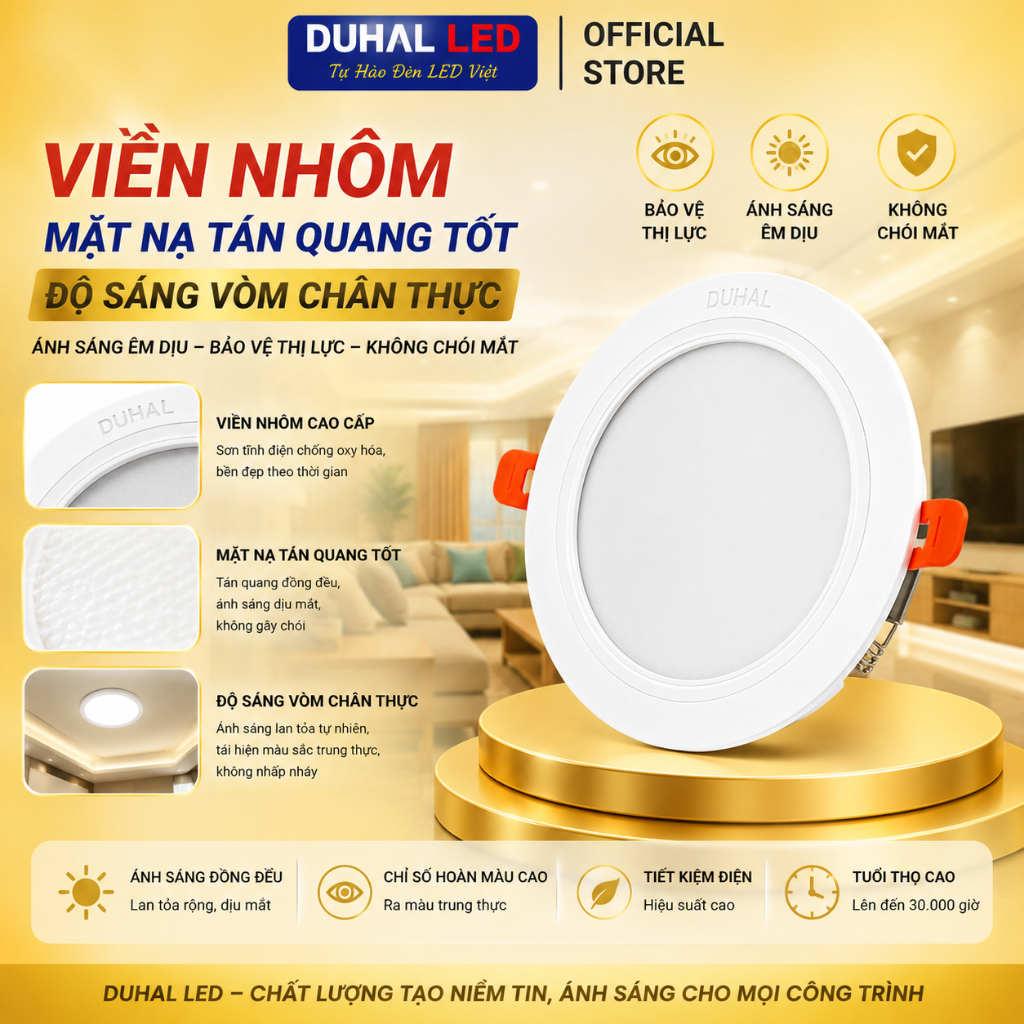 Đèn Led Âm Trần DUHAL KDPT Ánh Sáng Trắng/Vàng/Trung tính 7W 9W 12W 15W