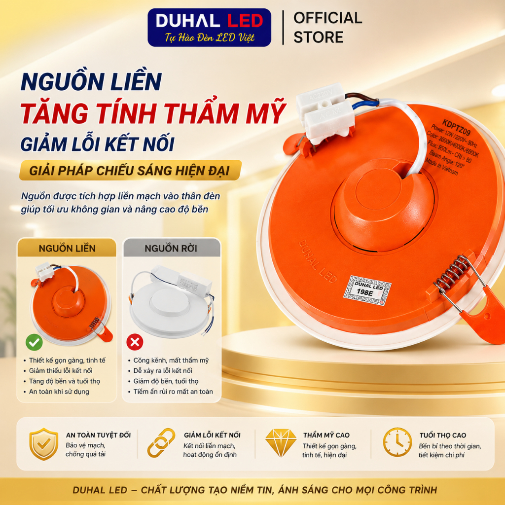 Đèn Led Âm Trần DUHAL KDPT Ánh Sáng Trắng/Vàng/Trung tính 7W 9W 12W 15W