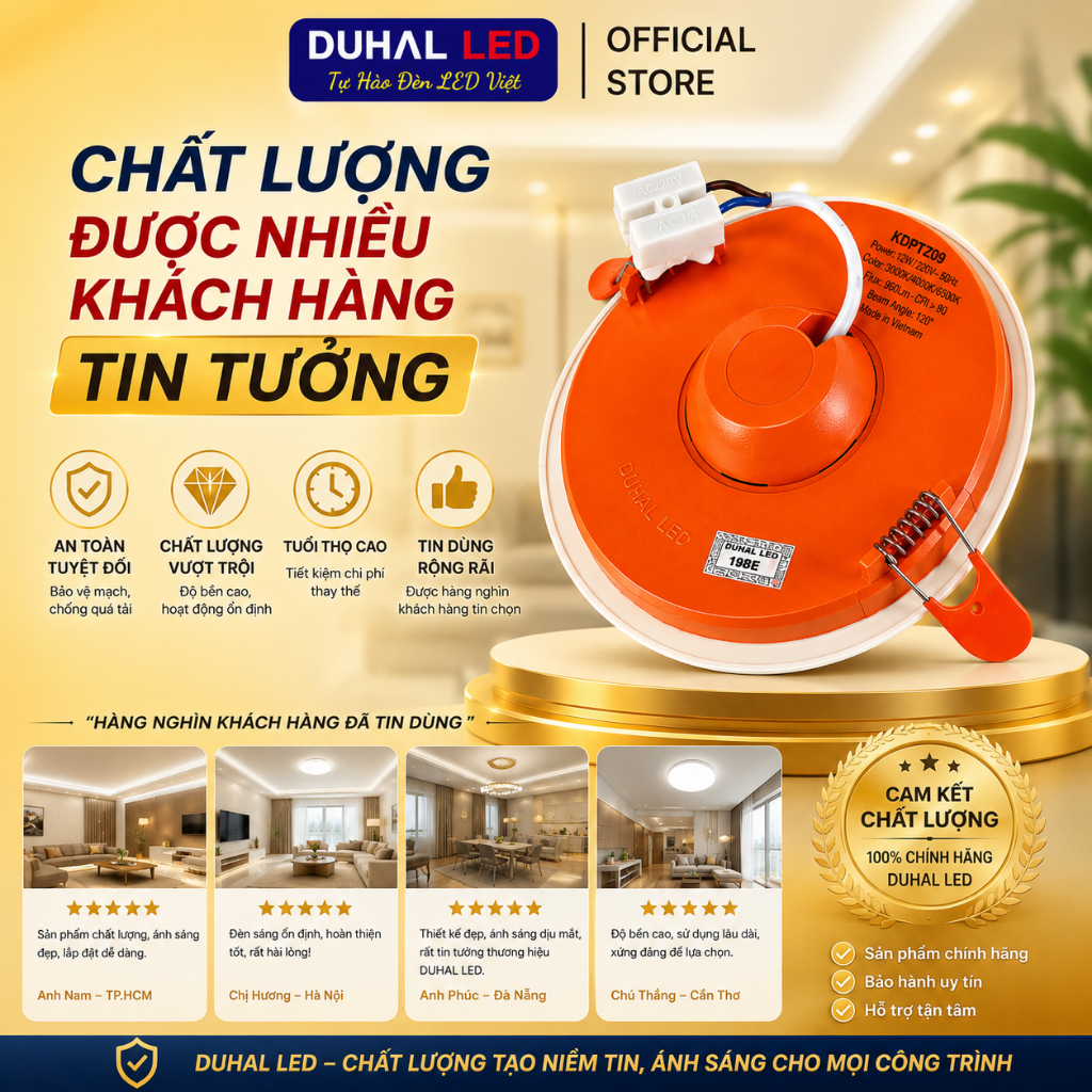 Đèn Led Âm Trần DUHAL KDPT Ánh Sáng Trắng/Vàng/Trung tính 7W 9W 12W 15W