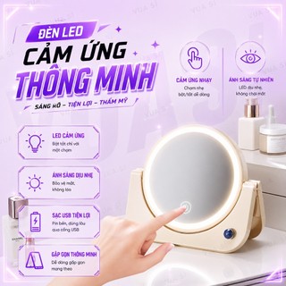 Gương Trang Điểm Cầm Tay, Để Bàn VUASI Có Đèn Led Cảm Ứng Chỉnh 3 Màu Đèn Dễ thương, Độ Nét Cao