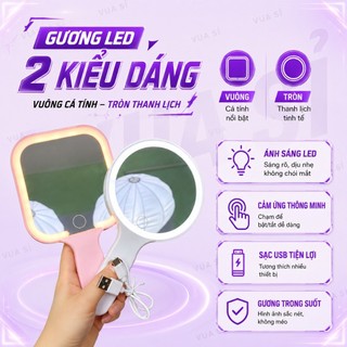 Gương Trang Điểm Cầm Tay, Để Bàn VUASI Có Đèn Led Cảm Ứng Chỉnh 3 Màu Đèn Dễ thương, Độ Nét Cao