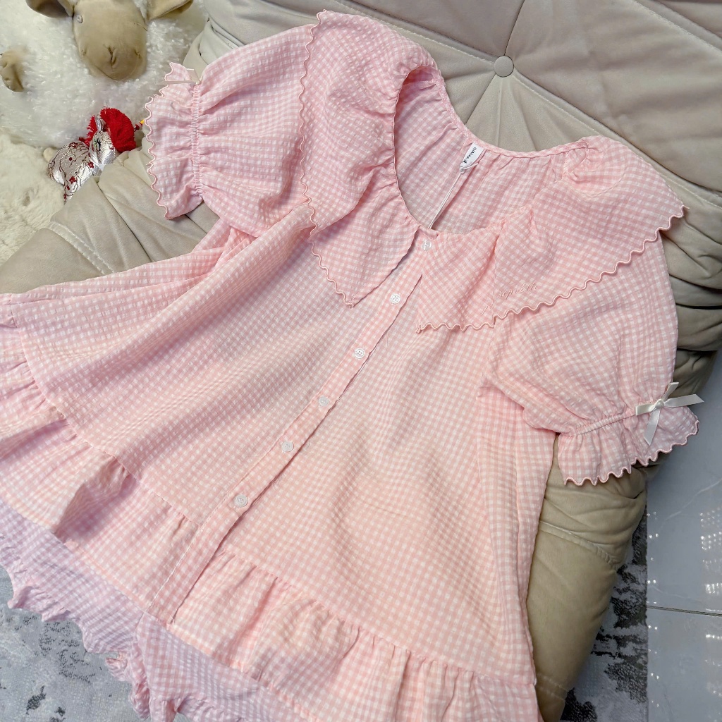 Set ngủ thô kẻ cộc tay mềm mại, bánh bèo  Set bộ mặc nhà, đi dạo chơi, sang trọng