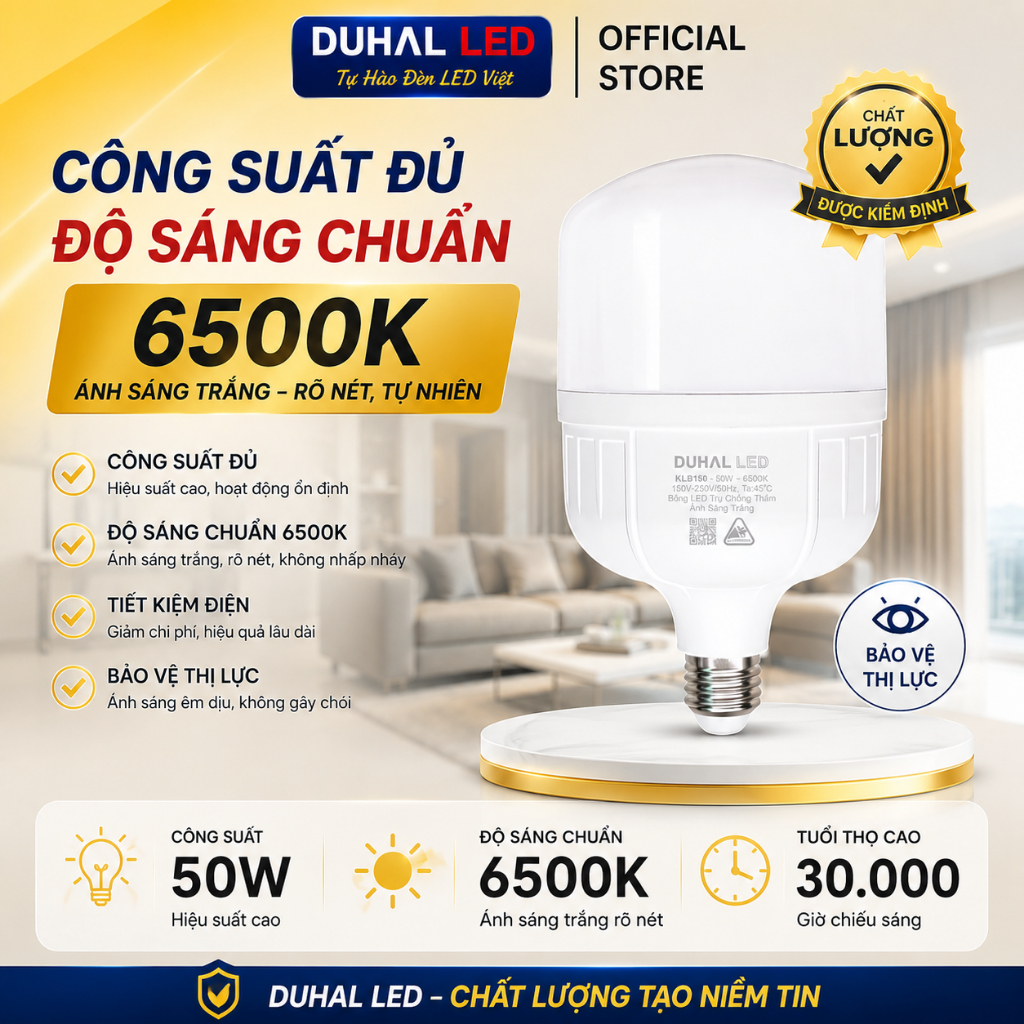 Bóng Đèn LED Trụ DUHAL KLB Ánh Sáng Trắng, Siêu sáng 20W 30W 40W 50W 60W