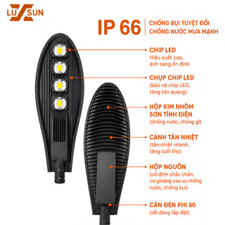 Đèn Đường LED Hình Lá LUXSUN 50W 100W 150W 200W IP66 Chống Nước Siêu Sáng Chiếu Sáng Đường Phố Khu Đô Thị Công Trình
