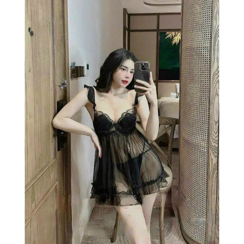 Váy ngủ lụa 2 dây phối nơ ngực hở lưng QC cao cấp Váy mặc nhà sexy quyến rũ