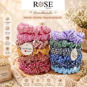 Dây buộc tóc Scrunchies thô caro 11cm Rose handmade store