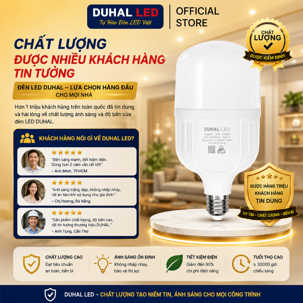 Bóng Đèn LED Trụ DUHAL KLB Ánh Sáng Trắng, Siêu sáng 20W 30W 40W 50W 60W