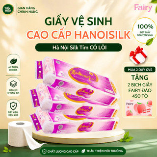 Giấy Vệ Sinh HaNoi Silk Cao Cấp Tím 3 Lớp, Bịch 10 Cuộn Có Lõi Mềm, Mịn, Tan Trong Nước - TẶNG GIẤY ĂN RÚT FAIRY ĐÀO